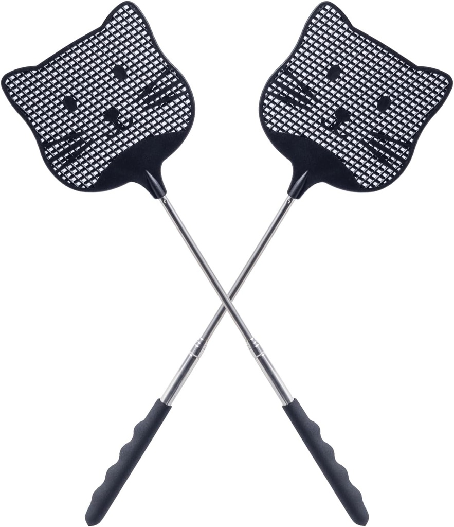 2 Pack Extendable Fly Swatter, 25 inch Long Handle Flyswatters, Plastic Heavy Duty Fly Swatters Manual for Indoors Patio Garden and Outdoors Black