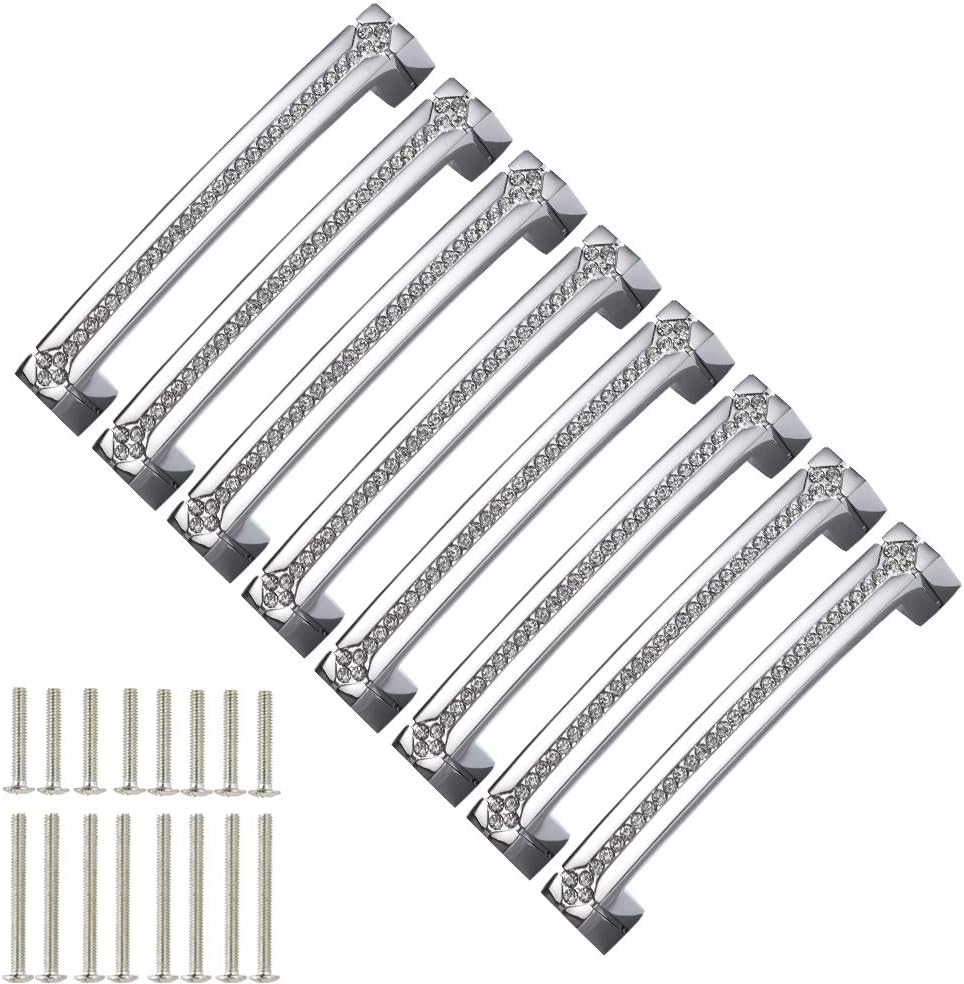 TNOMS Cabinet Hardware Handles Pull Polished Chrome Door Kitchen Cupboard Drawer/Furniture Knobs with Screws,160mm Hole Center,8 Pack,FTHD160CH-P8