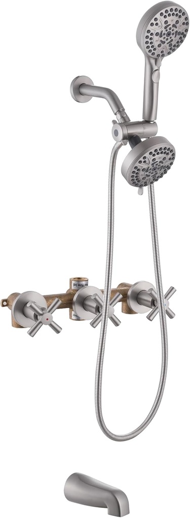 3 Handle Tub Shower Faucet Bathtub Shower Faucet Set With Tub Spout, Brushed Nickel Tub and Shower Trim Kit with Valve