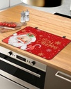 Christmas Countertop Burners Protection Mats for Kitchen, Santa Claus with Candy Snowflake Red Rubber Stove Top Cover Mat, Heat Proof Mats Cooktop Cover for Counter Dish Drying Mat, 24"x21"
