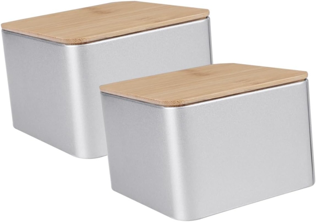 Cabilock 2pcs Bamboo Lid Box Multi-functional Storage Container Tinplate Can for Tea Cupcakes Cookies Business Cards