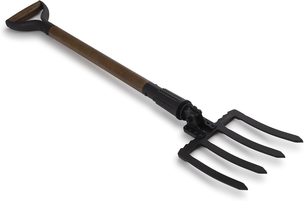 Barebones Folding Spading Fork - Versatile Gardening Tools for Digging, Aerating, and Trenching - Durable Steel Fork with Twist-Lock Design