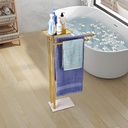 Standing Towel Rack with Tray at The Top, Freestanding Bath Towel Holder with Extendable Rods for More Hanging Space, Heavy Marble Base Towel Holder Stand for Bathroom, Stainless Steel (Gold)