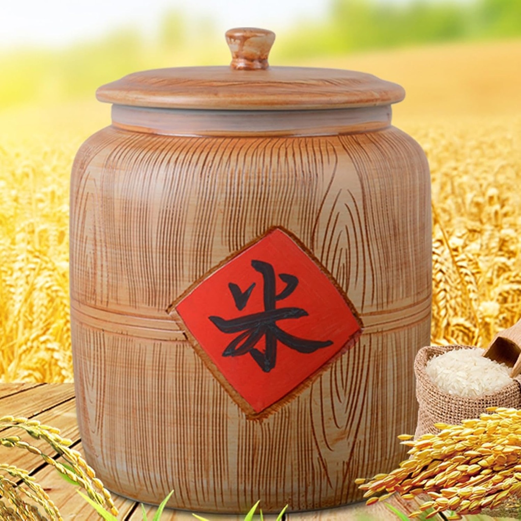 Food Containers Ceramic Rice Jar with Lid, Grain Dispenser, Kitchen & Pantry Organization, Ceramic Rice Cylinder, Food Airtight Storage Jars for Flour, Rice, Nuts, Snacks(26.3 * 23cm/10.3 * 9in)