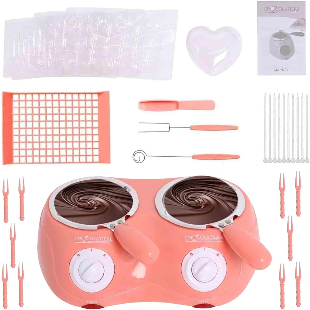 Double Pot Candy Chocolate Melting Pot Electric Hot Pot Set Chocolate Melting Pot Butter Cheese Melting Furnace Pink Family Gathering Tools Chocolate Melting Pot Hot Pot Mini Candy Machine