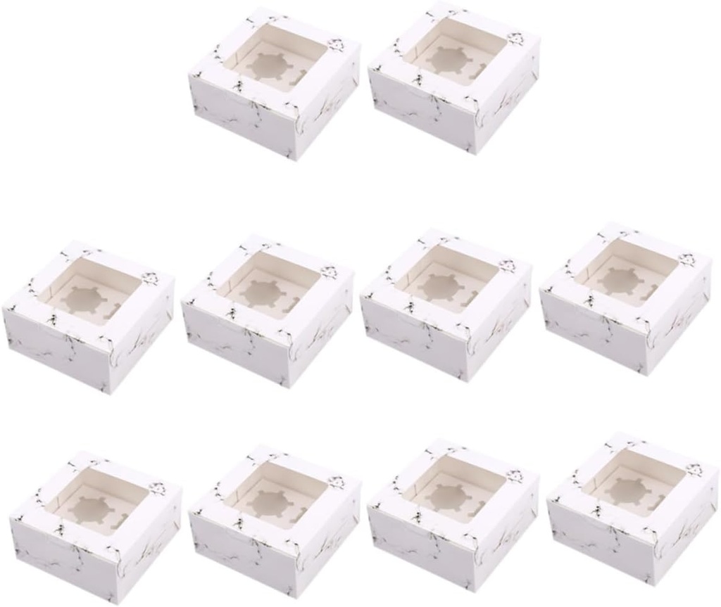 10pcs Windowed Cupcake Boxes with Inserts Marble Pattern Muffin Holders for Parties Showers Weddings More Food Grade Cavities Secure Design