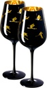 Crystal Stemmed Skiing, Apres Ski Skiier Wine Glasses Goblets - Set of 2-14oz Vibrant Themed Winter Snow Sports Ski & Snowboard Frosted Glass, Black & Gold Etched, Great for Gifts for Her, Him Skier