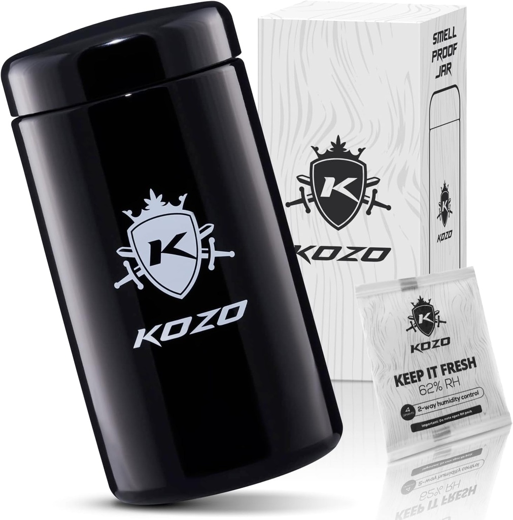 Black Glass Airtight Storage Jar, with UV Protection. Airtight Container with Humidity Pack. Keep your Serving Spices and herbs Fresh for Longer. Medium, Stylish 1 Oz Size (1 OZ - 500ml)