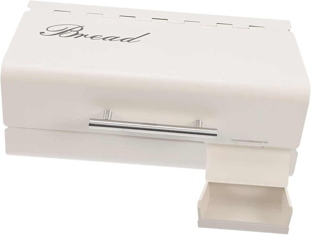 PRETYZOOM Iron Bread Holder Stylish White Desktop Bread Box Lid for Kitchen Storage Capacity Rustproof Design and Organization