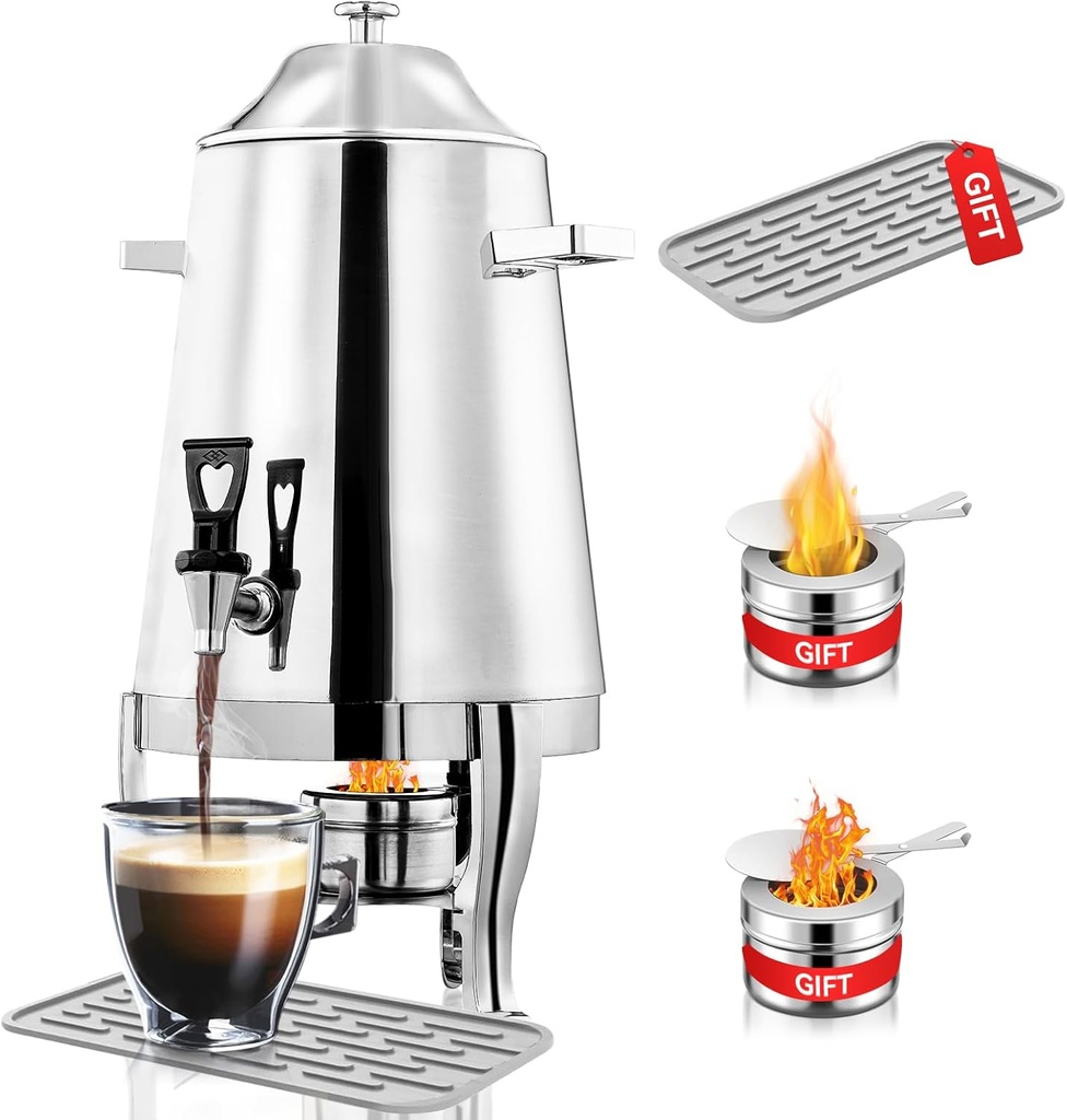 Coffee Urn With Fuel Holder 3.2 Gallon/12L Stainless Steel Beverage Dispensers for Coffee Tea Hot Water, Hot & Cold Drink Dispenser, Chafer Urn with Spigot for Parties Buffet Catering