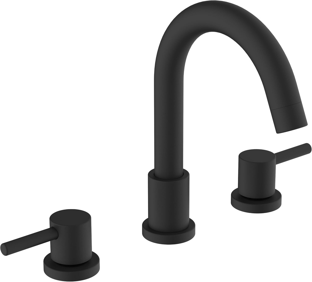 Two Handles Widespread 8 inch Bathroom Faucet,Split Lavatory Sink Faucet,Pop Up Drain,cUPC Supply Line,360°Swivel Spout,Round Arc Tube Matte Black