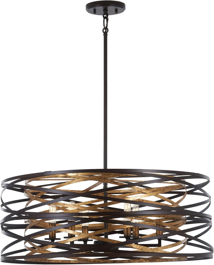 Minka Lavery 4673-111 Vortic Flow Pendant, 6-Light, 360 Total Watts, 26-in H x 10-in W, Dark Bronze with Mosaic Gold Interior