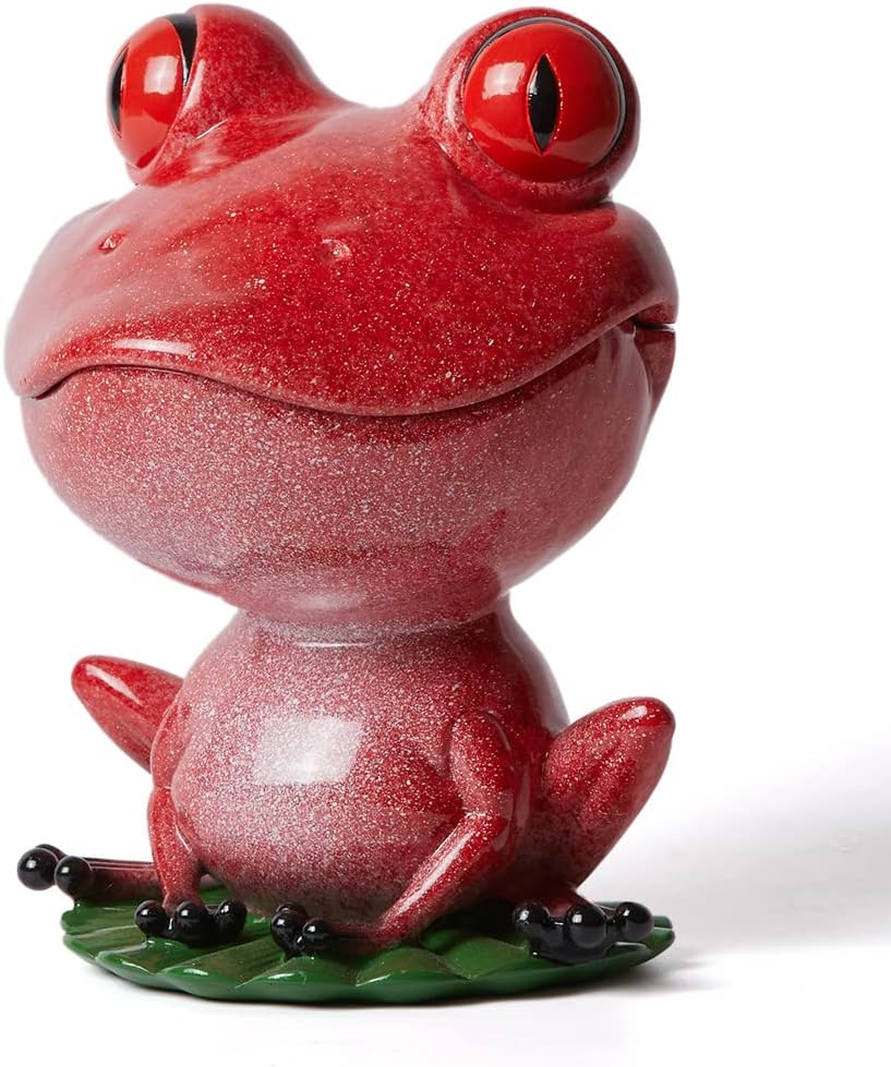 Candy Dish Cookie Jar Frog Figurine Sculpture Modern Decor Gifts Polyresin Statue Red 8.0 inch