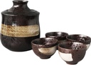6 Pieces Sake Set, Japanese Traditional Retro Ceramics Sake Cup Set, Elegant Design Best Gift for Family and Friends, with 1 Warming Pot, 4 Sake Cups and 1 Sake Pot Cups