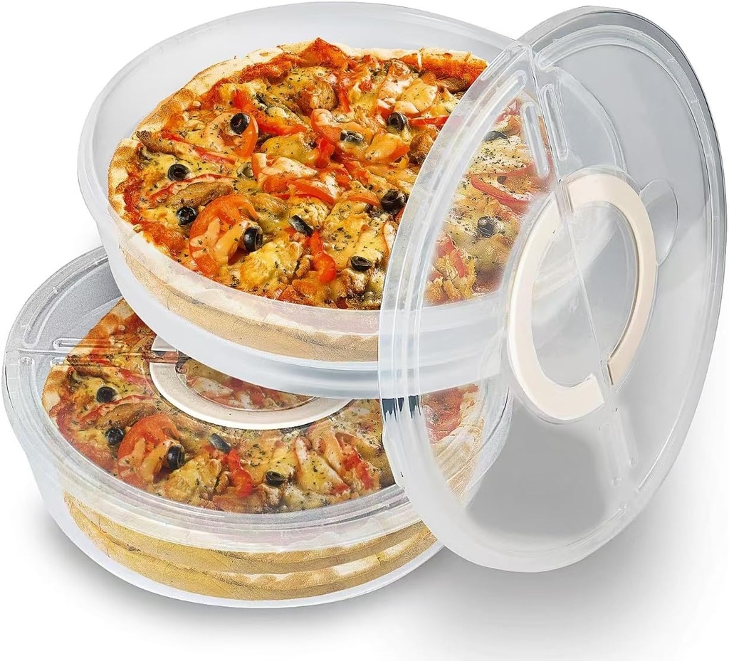 2 Pack 12inch Food Storage Container with Lid and Handle, Reusable 2 Compartments Pizza Slice Storage Container, Round Clear Pie Carrier Leftover Pizza Keeper for Cake Cheesecake Tortilla Pastry