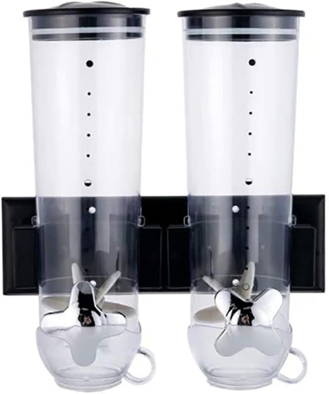 2 Pack 3L Wall Mounted Cereal Dispenser Food Dispenser Dry Food Candy Storage Container With 2 Cups Double Dry Grain Dispenser for Nuts Candy Grains ABS New (Black)