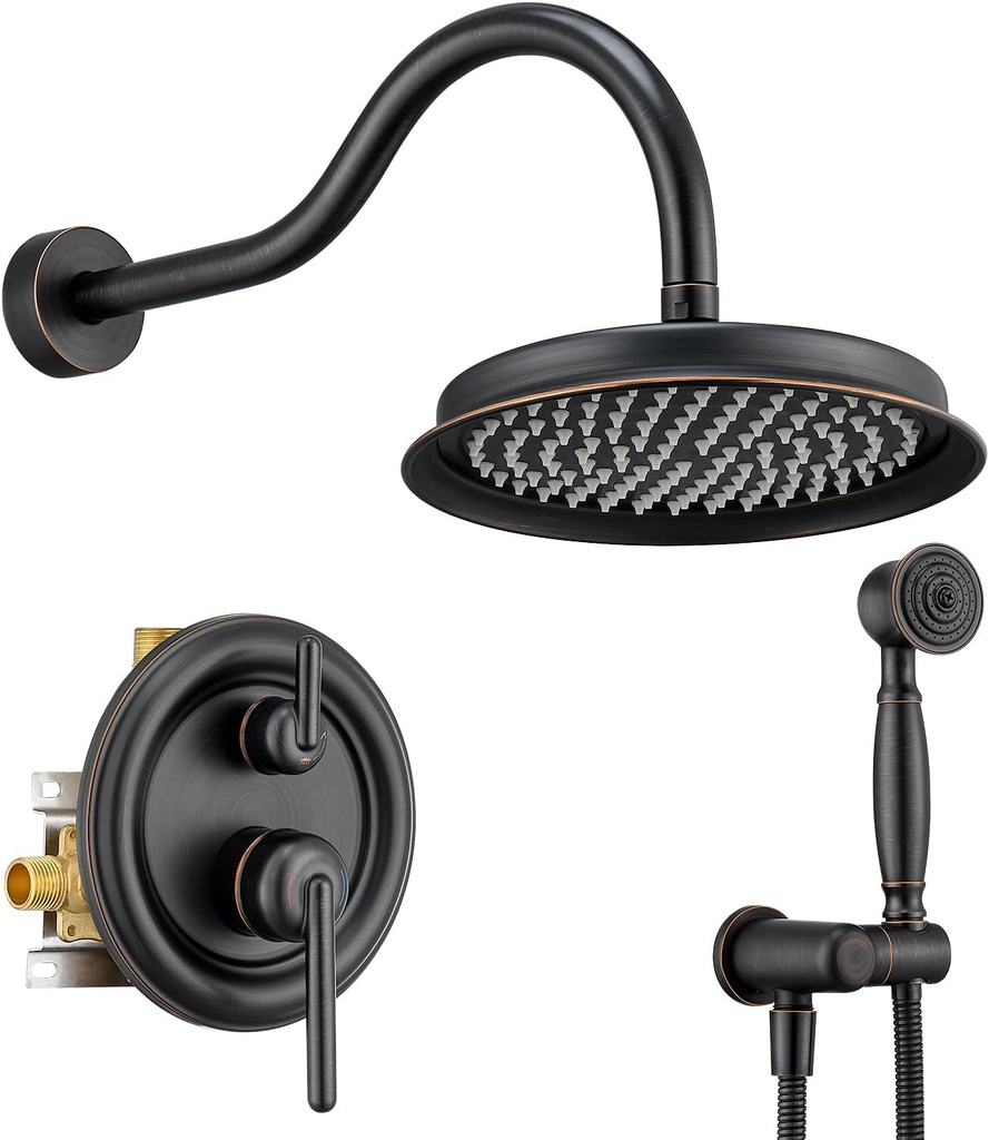 Rainfall Shower System 9 inch Antique Bathroom Luxury Rain Mixer Shower Combo Set with Vintage Handheld Shower Wall Mounted Shower Faucet Set Rough-in Valve and Trim Included Oil Rubbed Bronze