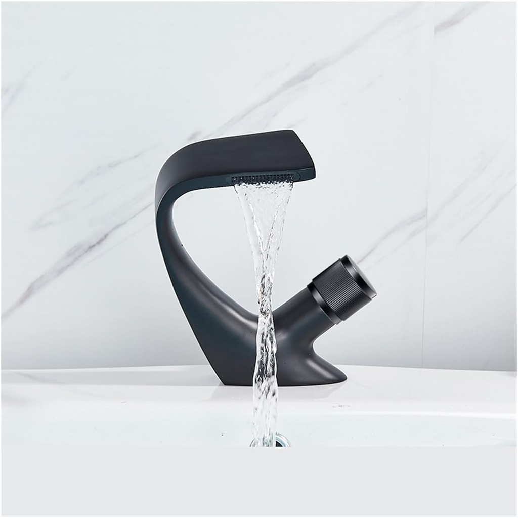 Matte Black Baisn Faucet Waterfall Bathroom Sink Faucet Sinlge Handle Mixer Tap Hot Cold Water Crane for Bathroom Basin Faucet(Matte Black)
