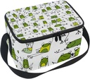 Lunch Insulated Neoprene Lunch Bag for Women and Kids - Funny Frogs Printed Reusable Soft Lunch Tote for Work and School with Shoulder Strap