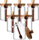Remerry Set of 6 Glass Jar with Wooden Lid and Spoon, 18 oz Clear Airtight Spice Canisters Glass Food Storage Kitchen Containers Set for Coffee Bean Tea Sugar