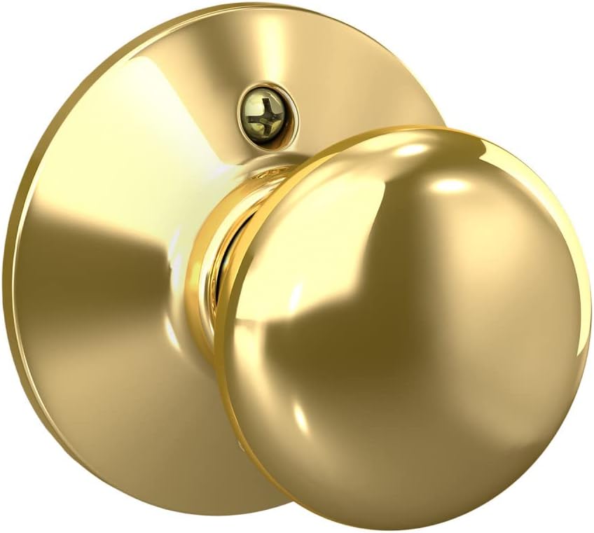 Schlage F170 PLY 605 V Plymouth Door Knob, One Sided Non-Turning Dummy Door Handle, Bright Brass