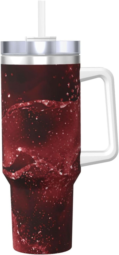 Moody Crimson Agate Dark Blood Red Jewel Tone 40 Oz Tumbler With Handle And Straw Lid, Insulated Reusable Stainless Steel Travel Mug Iced Tea Or Coffee, Smoothie And More