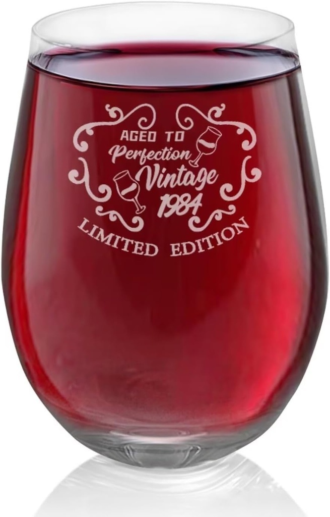 1984 Wine Glasses Set of 2 Stemless Wine Glass 20 oz Red Wine Glasses with Heavy Base All-Purpose Beverage Cups 3.31 x 4.75 inches Elegant Sparkling Wine Glass Birthday Wedding Guest Gift