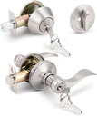 Gobrico Keyed-Alike Wave Style Door Handles and Single Cylinder Deadbolt Keyed One Side Satin Nickel Same Key Front Exterior Door Levers with Deadbolt Combination 4 Pack