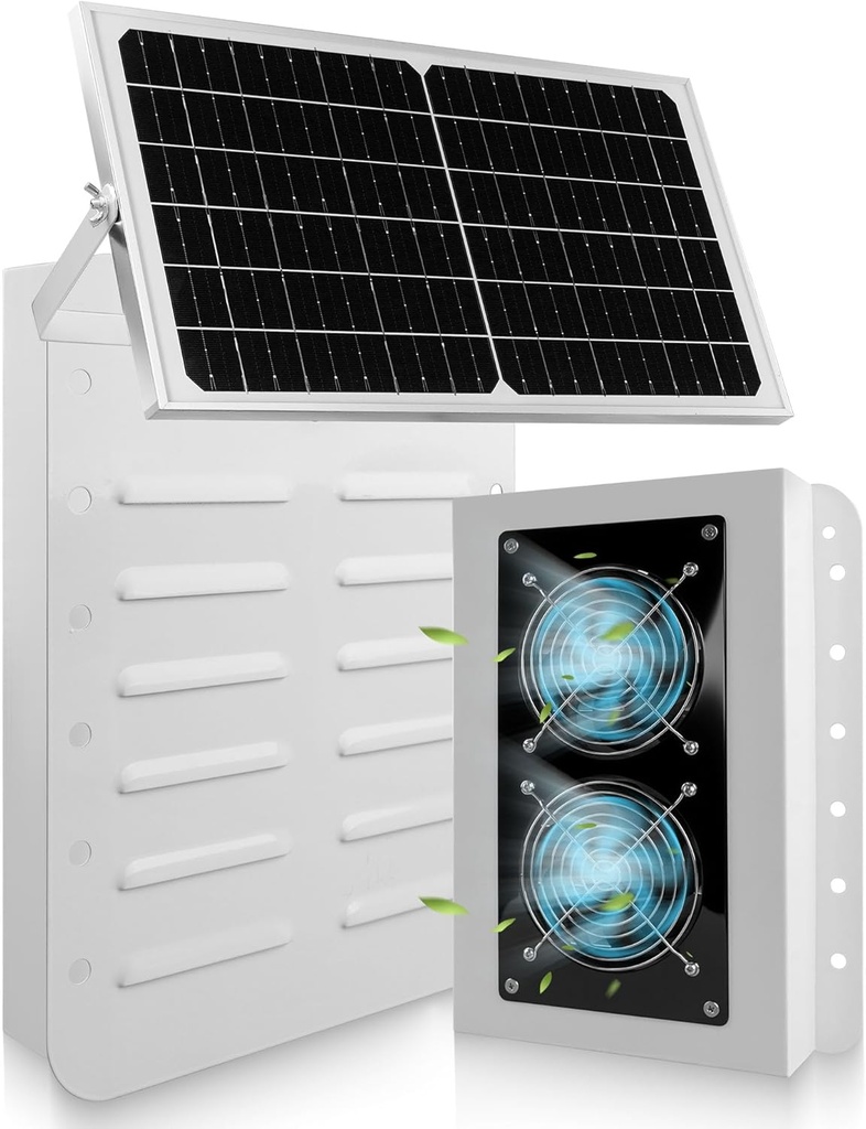 Solar Ventilator Fan, Dual Fan Design for Shipping Container Vent, Adjustable Angle 15W Solar Panel, Waterproof Solar Vent Kit Prevent Condensation and Overheating