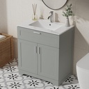 24 Inch Bathroom Vanity with Ceramic Sink, Wooden Cabinet with Undermount Sink, Bathroom Storage Vanity with Sink-Combo Set, 2 Doors, Faucet, 1 Drawer (White, 24") (Grey, 30")