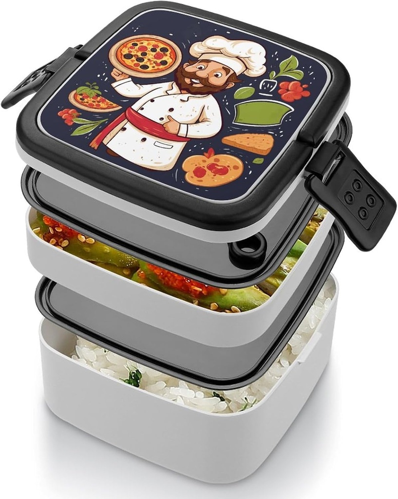 Bento Box Adult Lunch Box Lunchable Food Container with Utensil Chef Pizza Lunchbox Leak-Proof Lunch Containers Double Layer Bento Box for Dining Out Work Picnics Travel