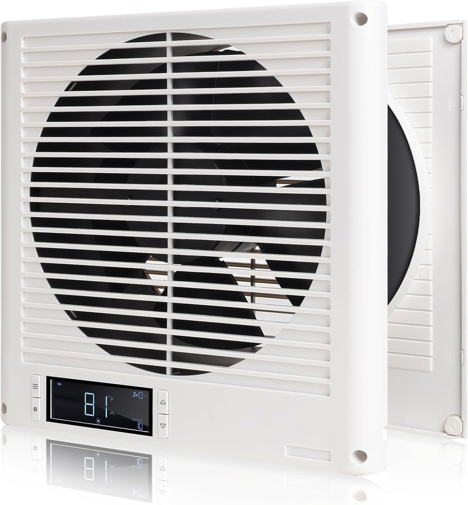 8" Room to Room Air Transfer Fan for Quietly Circulating Air, Reversible Airflow Design, 300 CFM Programmable Through Wall Fan, Durable Build Quality, 10 Speed Thru Wall Exhaust Fan for Closet,Laundry
