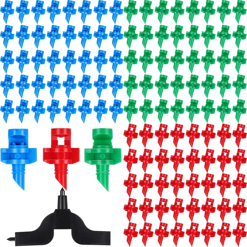 150 Pcs Drip Irrigation Emitters, Micro Water Spray Nozzle Garden Sprinkler Refraction Sprayer and Drip Hole Punch Tool for Garden Lawn Irrigation System, 90, 180, 360 Degree