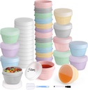 24 Pack 4 oz Small Plastic Containers with Screw Lids, Reusable 1/2 Cup Food Containers for Snack Puree Fruit Soup, with Pen and Brush, Leakproof, Microwave Dishwasher Freezer Safe