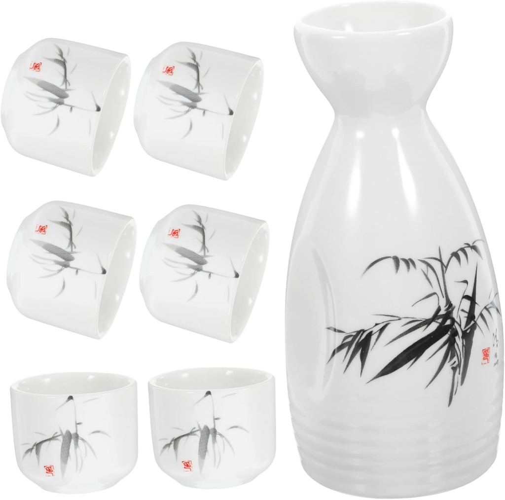 Ceramic Sake Set - Vintage Sake Kettle with Traditional Wine Cups - Elegant Design for Fine Rice Wine and Tea for Entertaining and Gifting