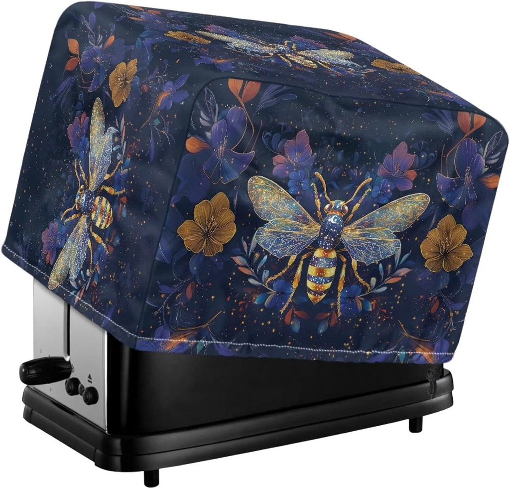 Bee Floral Printed Toaster Oven Covers 4 Slice Bread Machine Protector Wide Slot Dustproof Kitchen Bakeware Protector Drawstring Closure