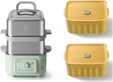 BUYDEEM G52 10.6 Quart Electric Food Steamer Bundle with Two Ceramic Food Storage Container Mellow Yellow 28 oz