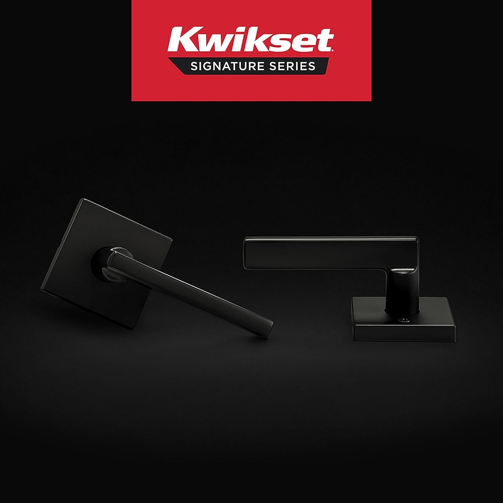 Kwikset Halifax Interior Passage Door Handle, Lever for Closet and Hallway Doors, Reversible Non-Locking Handle Lever, Matte Black, with Microban Protection, Square Rose (Pack of 12)