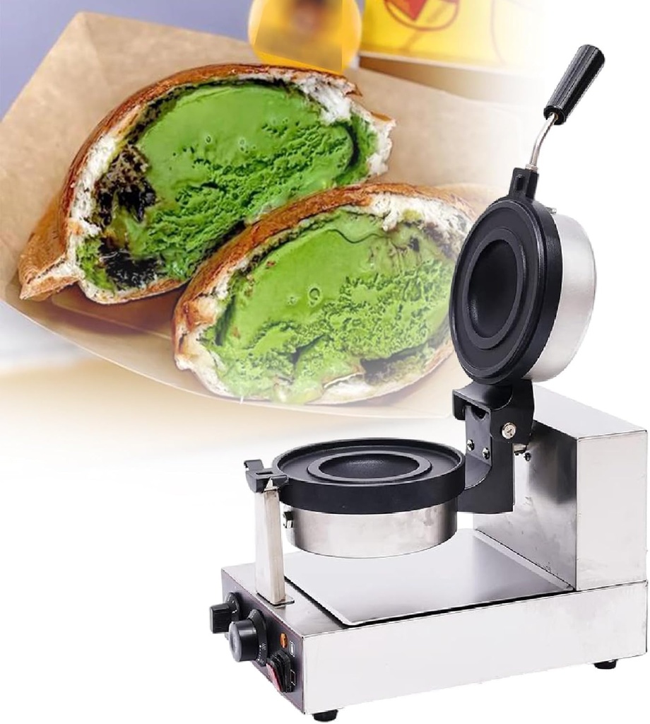 Ice Cream Brioche Hamburger Maker, Panini Press Machine Non-stick Plates Independent Temperature Control for Bakeries, Restaurants,single-110V