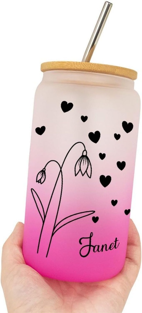 Iced Coffee Tumbler W/Lids Straws 16 Oz Birth Flower Tumbler with Name Cute Customized Mother Day Gifts Drinking Glasses for Tea Mothers Day Bridesmaid Women Gifts