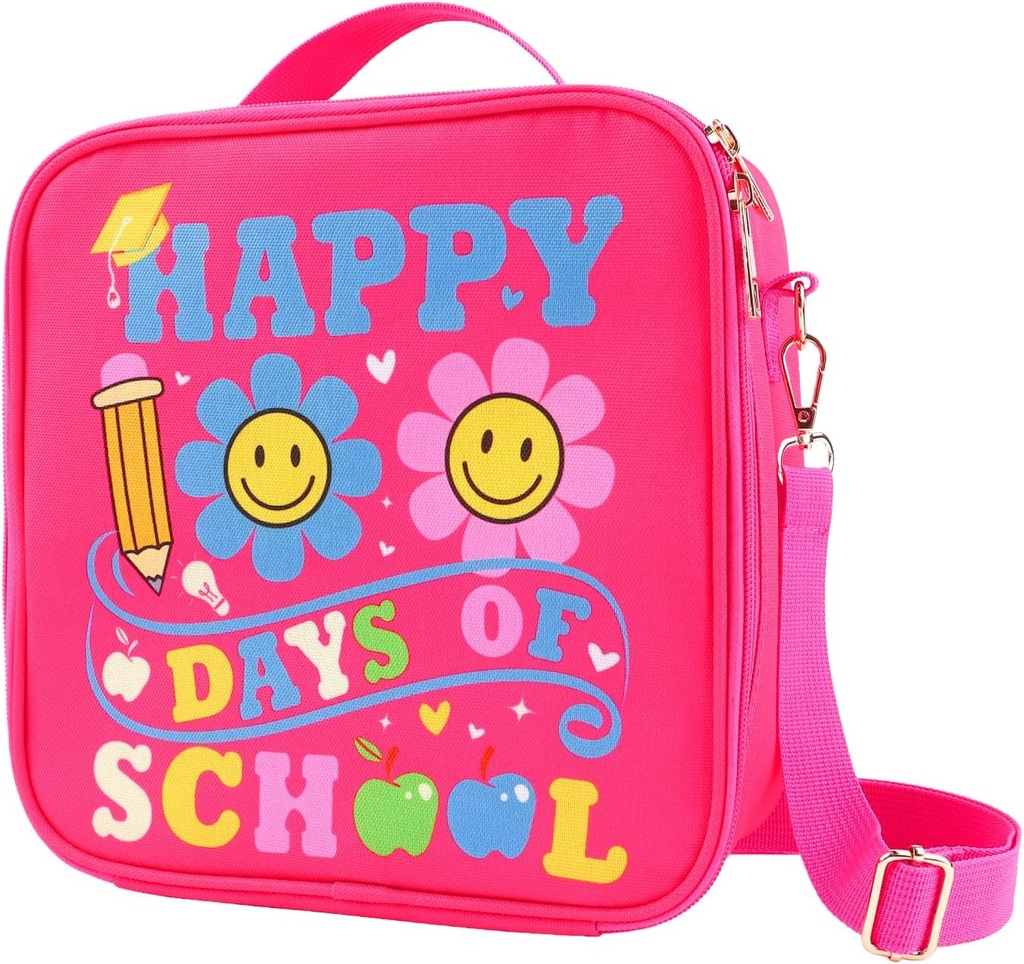 cow print Insulated Lunch Bag for Girls - Large Cooler Tote Insulated Lunch Box for Kids Pink Tote Bag for School, Daycare & Outings - 100 Days of School Girl Gifts