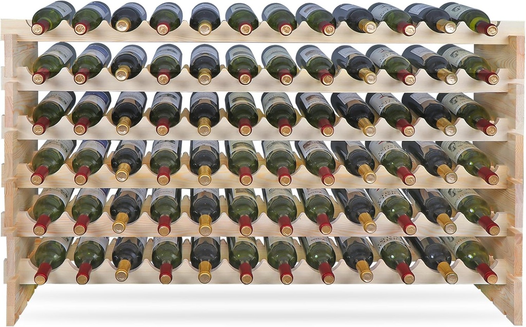 Smartxchoices 72 Modular Wine Rack, Stackable Wine Storage Rack Free Standing Floor Cellar Wine Holder Display Shelves, Solid Wood - Wobble-Free (72 Bottles)
