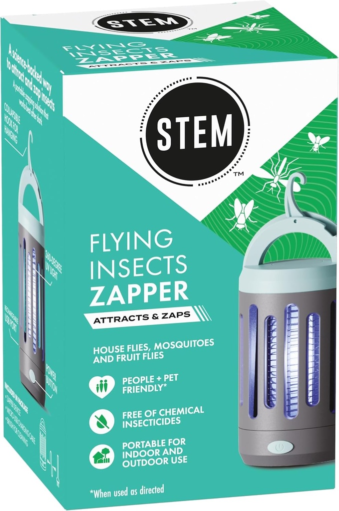 STEM Flying Insect Zapper, Indoor and Outdoor Electric Fly & Mosquito Trap, Includes Micro-USB Charging Cable and Brush for Cleaning