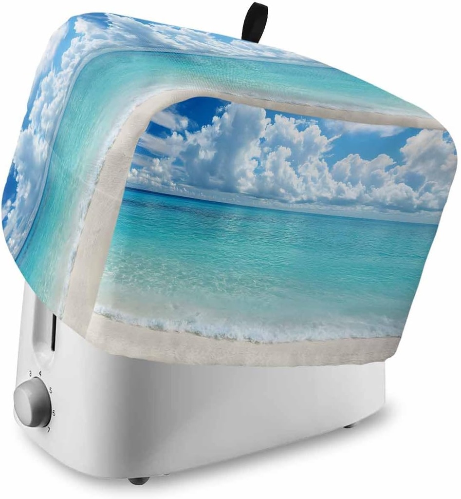 Ocean Blue Toaster Cover 4 Slice, Beach Nature Coast Sea Shore Sky Seawater Dustproof Bread Machine Oven Cover with Storage Pockets, Fits Most Kitchen Toasters Protector