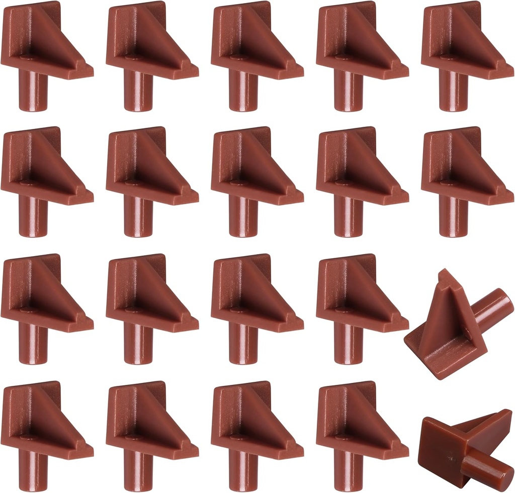 20pcs Brown Shelf Pegs, 5mm Plastic Shelf Pins Shelf Support Pins, Cabinet Shelf Clips Shelf Holder Pins for Bookcase Cabinets Shelves Cupboard