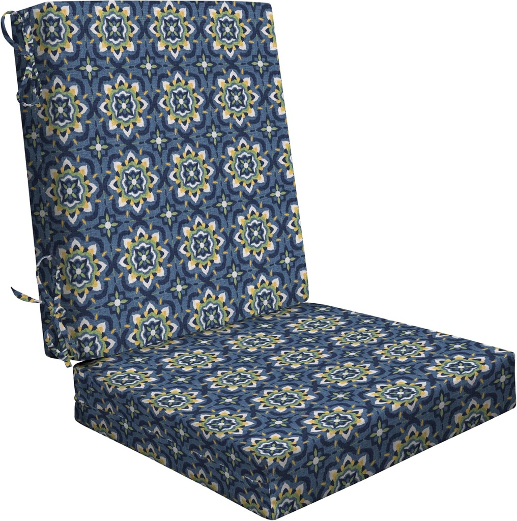 Honeycomb Outdoor Highback, 21 x 42, Medina Medallion Blue Chair Cushion for Patio Furniture