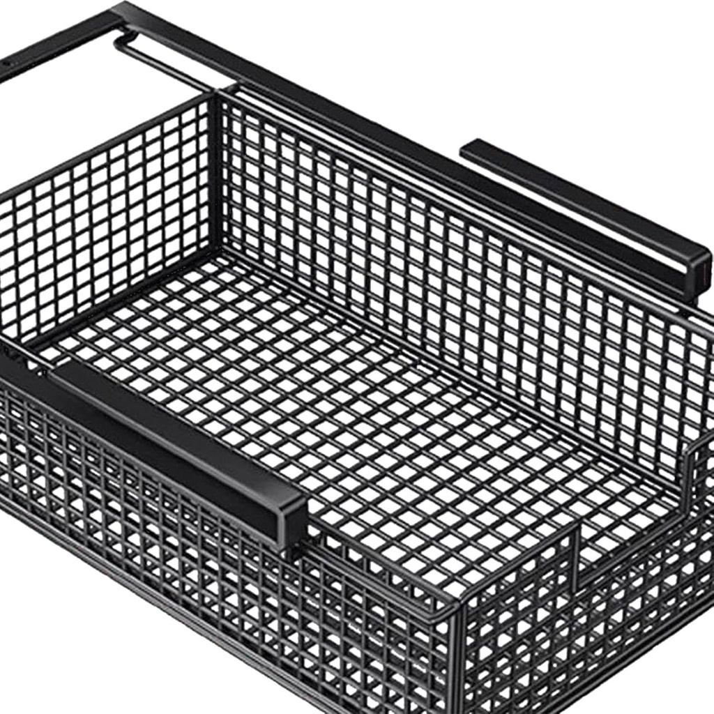 Hanging Pullout Drawer Basket | Under Shelf Wire Basket Organizer | Space-Saving Sliding Storage for Kitchen, Pantry, Cabinet, and Closet ﻿ (black)