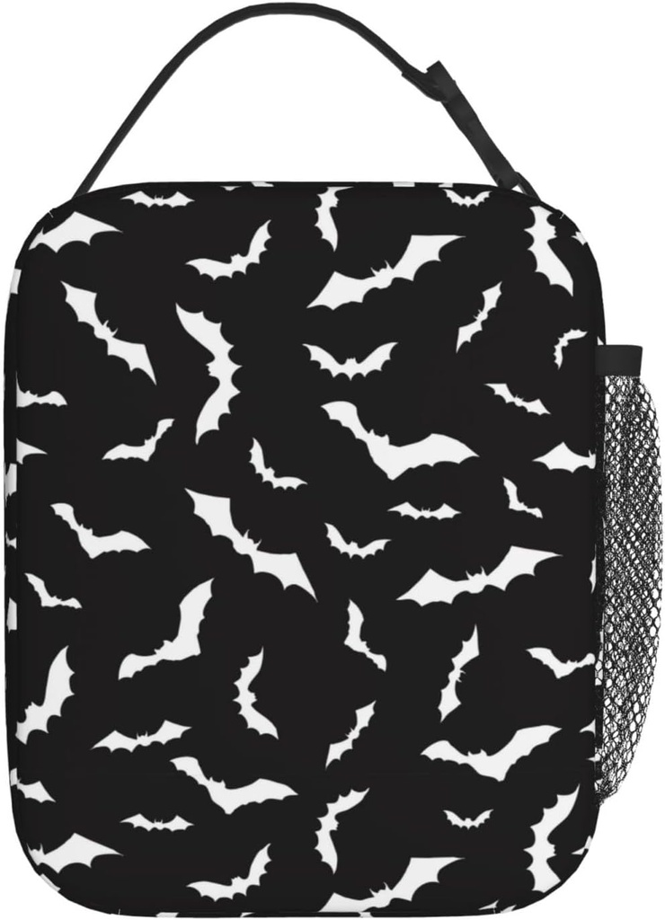 Halloween Cool Black Bat Goth Insulated Lunch Bag Portable Reusable Zipper Lunch Box For Men Women Work Picnic Travel Camping