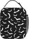 Halloween Cool Black Bat Goth Insulated Lunch Bag Portable Reusable Zipper Lunch Box For Men Women Work Picnic Travel Camping