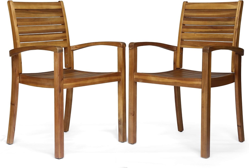 Christopher Knight Home Watts Outdoor Acacia Wood Dining Chairs, Teak Finish (Set of 2)